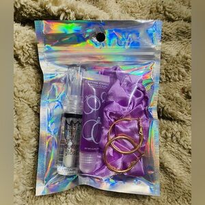 Purple Lip Gloss & Gold Hoops Mini Accessory Bundle